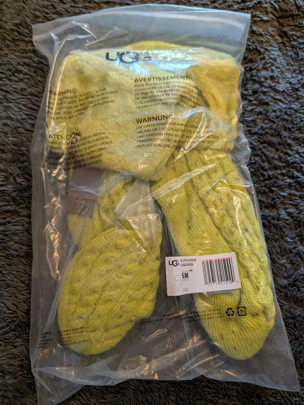 UGG Women's Fleece Lined Rainboot Socks Key Lime ~ S/M